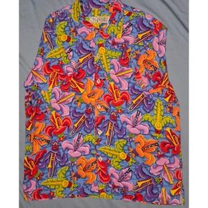 Bayou Wear Jazz Fest Fleur De Lis button up shirt Large New Orleans Horns